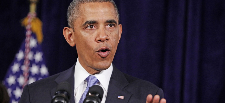 President Obama speaking in San Jose, California, on the NSA phone records program