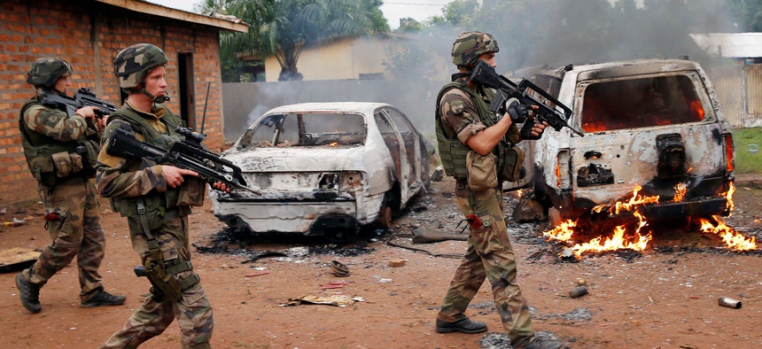 French troops on patrol in Bangui, Central African Republic