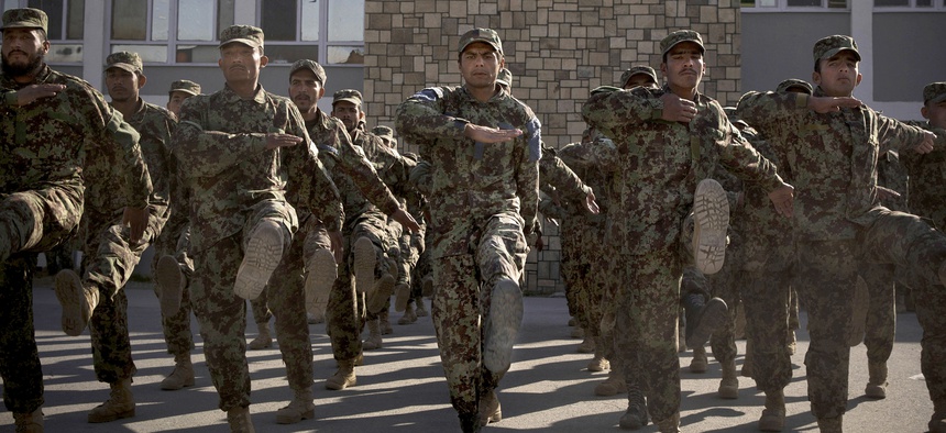 Afghan soldiers train at an Army facility outside Kabul last fall.