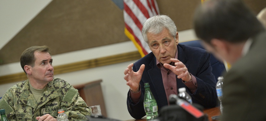 Defense Secretary Chuck Hagel at Sandia Laboratories in New Mexico
