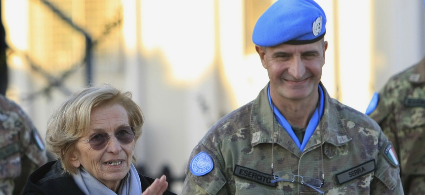 U.N. peacekeepers in Lebanon are led by Italian Gen. Paulo Serra, pictured Feb. 5, 2014, with visiting Italian Foreign Minister Emma Bonino.
