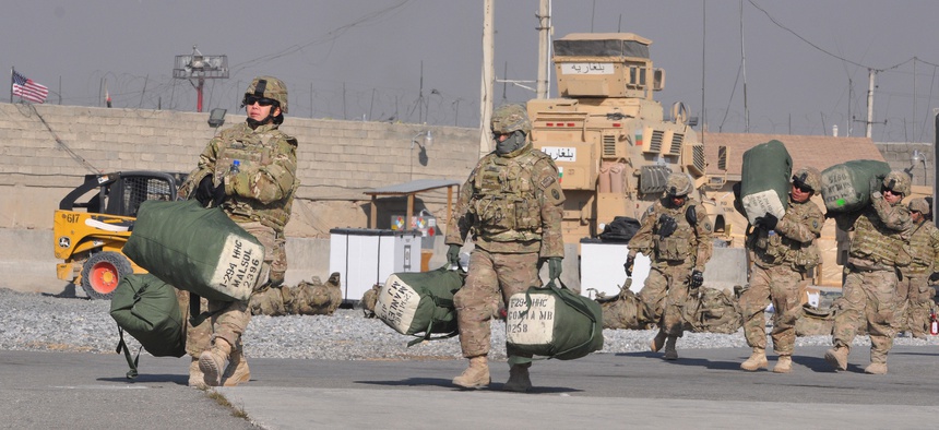 Troops from the Guam Army National Guard preparing to leave Camp Phoenix, Kabul, Afghanistan