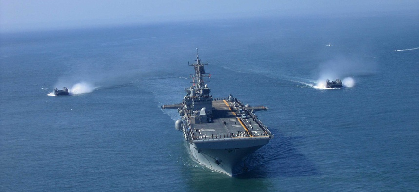The USS Bonhomme Richard, sailing during Fleet Week Parade of Ships