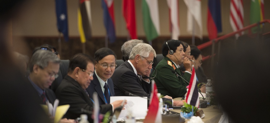 Secretary of Defense Chuck Hagel, at the ASEAN Defense Ministers Meeting - Plus, in Brunei in August 2013.