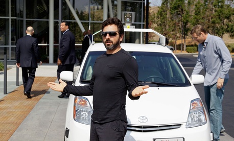 Google co-founder Sergey Brin exits a driverless car at Google headquarters in Mountain View, Calif., September 2012. Brin took the ride with state officials ahead of plans to figure out how to integrate driverless cars onto public roads. Google co-founder Sergey Brin exits a driverless car at Google headquarters in Mountain View, Calif., September 2012. Brin took the ride with state officials ahead of plans to figure out how to integrate driverless cars onto public roads.