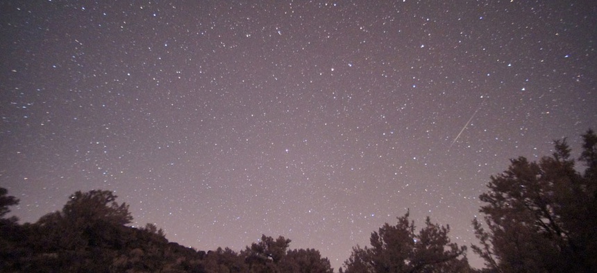 A time lapse of solar panels during the night time