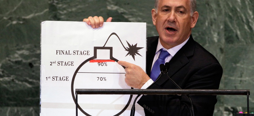 Israel's Prime Minister, Bibi Netanyahu, speaking at the 2012 United Nations General Assembly