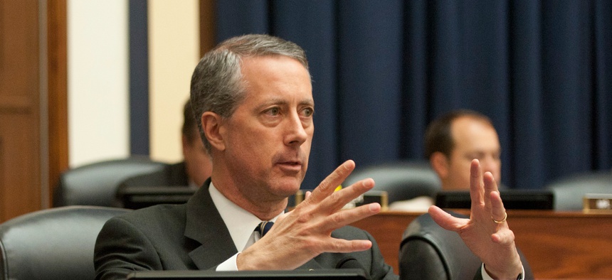 Representative Mac Thornberry (R-Texas) questions then-Secretary of Defense Leon Panetta and Secretary of Veterans Affiars Eric Shinseki at a joint session of the House Armed Services Committee and the House Committee for Veterans, July 25, 2012.