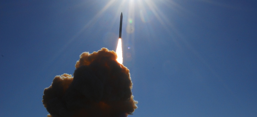A Ground Base Interceptor shortly after its launch from Vandenberg AFB, Calif. on December 5, 2008.