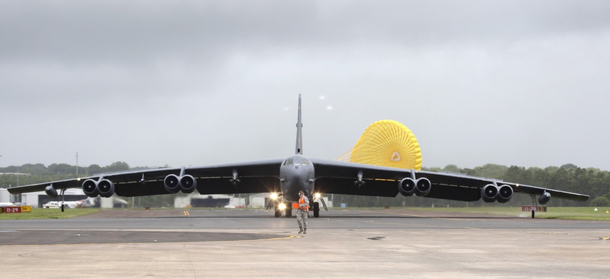 A B-52 Stratofortress lands at Royal Australian Air Force Base in Darwin, Australia on January 28, 2014.