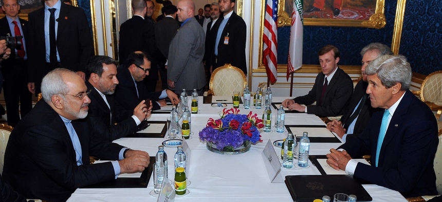 Secretary of State John Kerry meets with Iranian Foreign Minister Javad Zarif on July 13, 2014, for talks about Tehran's nuclear program.