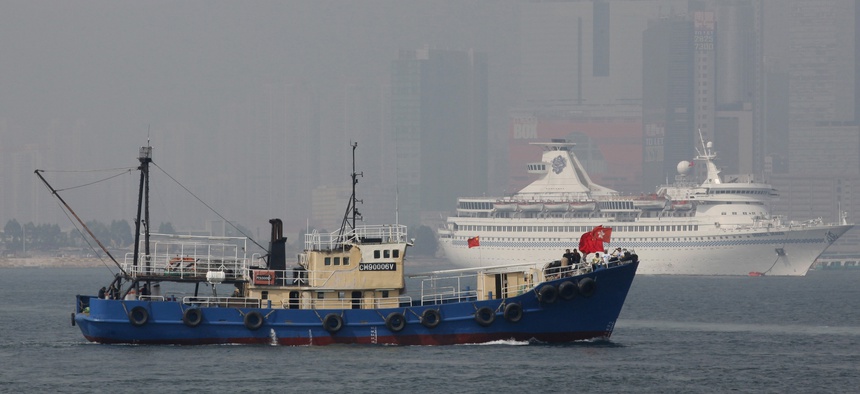 A Hong Kong fishing vessel carrying activists sets sail for the disputed Diaoyu Island in the East China Sea.