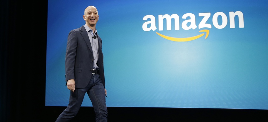 Amazon CEO Jeff Bezos introduces the new Amazon Fire Phone during an event in Seattle.