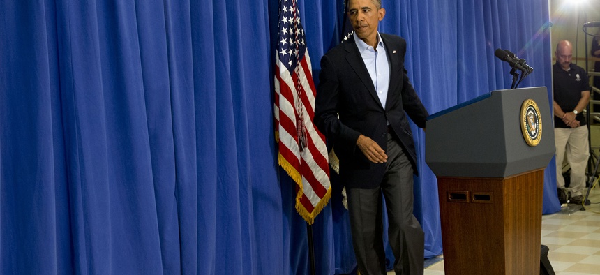 President Obama turns to leave the podium after speaking about the killing of American journalist James Foley in Edgartown, Mass., on Wednesday.