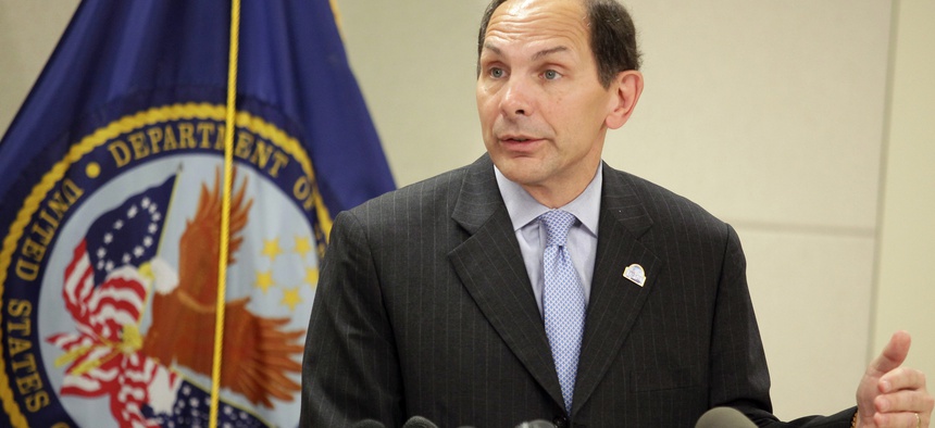 Veterans Affairs Secretary Bob McDonald, on August 8, 2014, speaks at the Phoenix VA Medical Center.