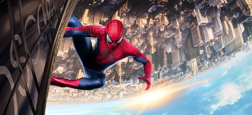 A movie poster for The Amazing Spider-Man 2, showing the superhero over the streets of New York City.