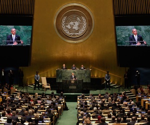 United States President Barack Obama addresses the 69th session of the United Nations General Assembly, at U.N. headquarters, Sept. 24, 2014. United States President Barack Obama addresses the 69th session of the United Nations General Assembly, at U.N. headquarters, Sept. 24, 2014.