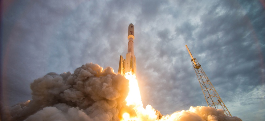 An Atlas V rocket launches the Navy's Mobile User Objective System 2 satellite from Space Launch Complex-41 at Cape Canaveral Air Force station, Fla.