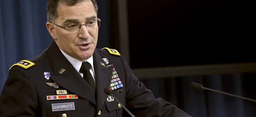 U.S. Forces Korea commander Gen. Curtis Scaparrotti speaks to reporters during a briefing at the Pentagon, on October 24, 2014.