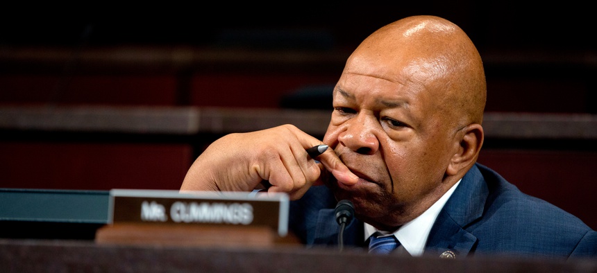 House Select Committee on Benghazi ranking member Elijah Cummings, D-Md., pauses as he speaks on Capitol Hill in Washington, Sept. 17, 2014.