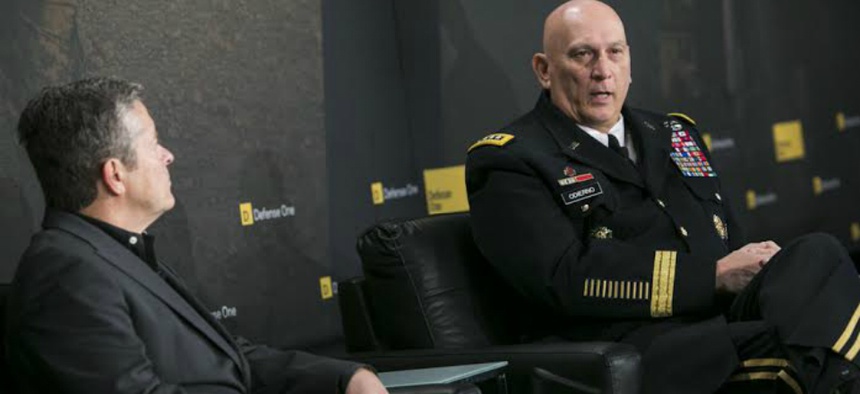 Army Chief of Staff Gen. Ray Odierno speaks at the Defense One Summit, with NPR's Tom Bowman, on Wednesday.