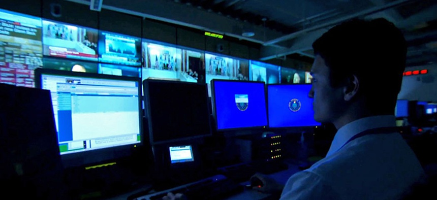 An official with the Defense Intelligence Agency works at one of the watch centers at headquarters.