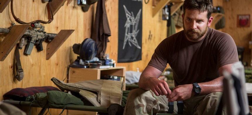 In this photo is actor Bradley Cooper, star of the film American Sniper, during a scene in the movie.