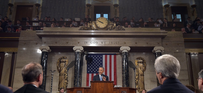 President Barack Obama delivers his State of the Union address to a joint session of Congress on Capitol Hill on Tuesday, Jan. 20, 2015, in Washington, D.C.