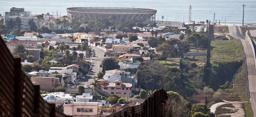 The U.S.-Mexico border, with Tijuana on the left, and the U.S. on the right.