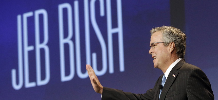 Former Florida Gov. Jeb Bush waves while being introduced on Friday, Jan. 23, 2015.
