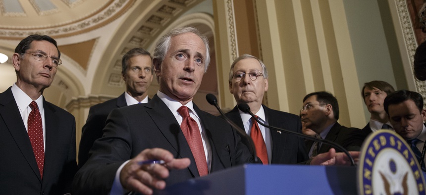 Senate Foreign Relations Committee Chairman Bob Corker, R-Tenn., outlines his bipartisan bill requiring congressional review of any comprehensive nuclear agreement that President Barack Obama reaches with Iran, on Tuesday, March 3, 2015.