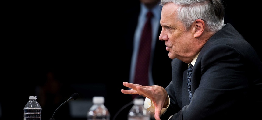 Then undersecretary of defense Robert Hale briefs the press at the Pentagon, on April 10, 2013.