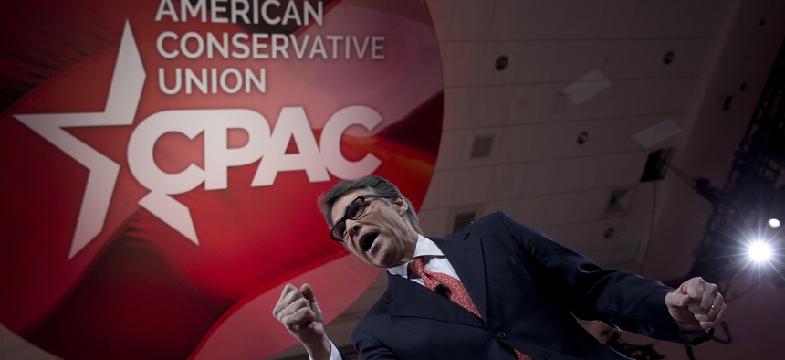 Former Texas Gov. Rick Perry speaks during the Conservative Political Action Conference (CPAC) in National Harbor, Md., Friday, Feb. 27, 2015.