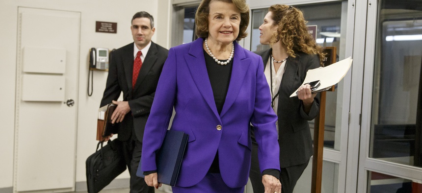 Senate Intelligence Committee ranking member Sen. Dianne Feinstein, D-Calif., arrives to release a report on the CIA's interrogation techniques, on Dec. 9, 2014.