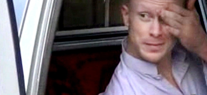 Seen here, Sgt. Bowe Bergdahl sits in the back of a car after being taken by U.S. troops as part of a prisoner exchange.