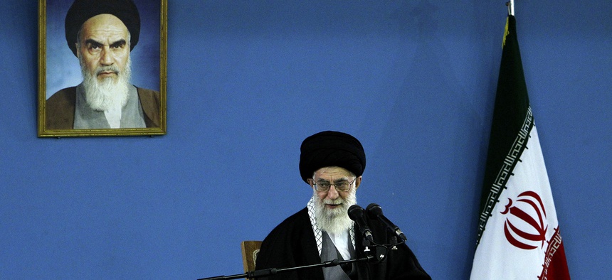Iran's Supreme Leader Ayatollah Ali Khameini delivers a speech in Tehran, on February 17, 2014.