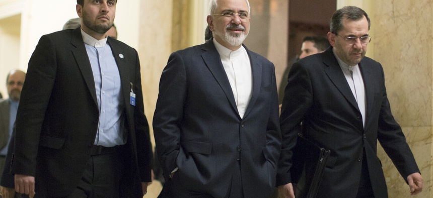 Iran's foreign minister Javad Zarif, walks after after talks with Secretary of State John Kerry in Lausanne, Switzerland, on March 17, 2015.
