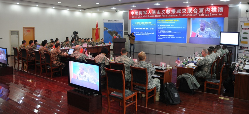 The U.S. Army Pacific and People's Liberation Army participate in a Joint Humanitarian and Disaster Relief Tabletop Exercise.