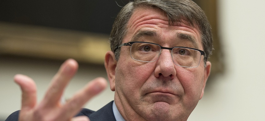 Defense Ash Carter testifies on Capitol Hill in Washington, Wednesday, March 18, 2015, before the House Armed Services Committee .
