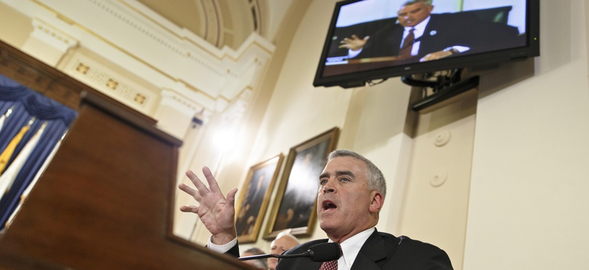 Rep. Brad Wenstrup, R-Ohio,questions officials from the Department of Veterans Affairs about allegations of gross mismanagement and misconduct at VA hospitals possibly leading to patient deaths, on Capitol Hill in Washington, Wednesday, May 28, 2014.