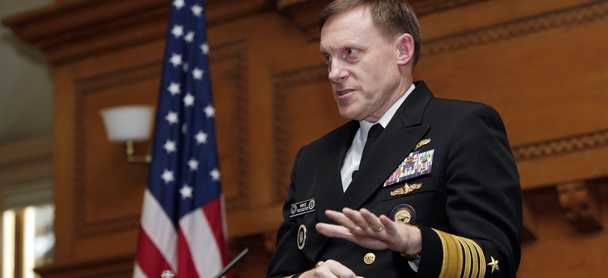 National Security Agency director Mike Rogers speaks at Stanford University, Monday, Nov. 3, 2014, in Stanford, Calif.