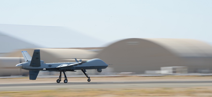 The 163rd Reconnaissance Wing flies the MQ‐9 Reaper in the airspace over the Southern California Logistics Airport in Victorville, Calif., July 30, 2014.