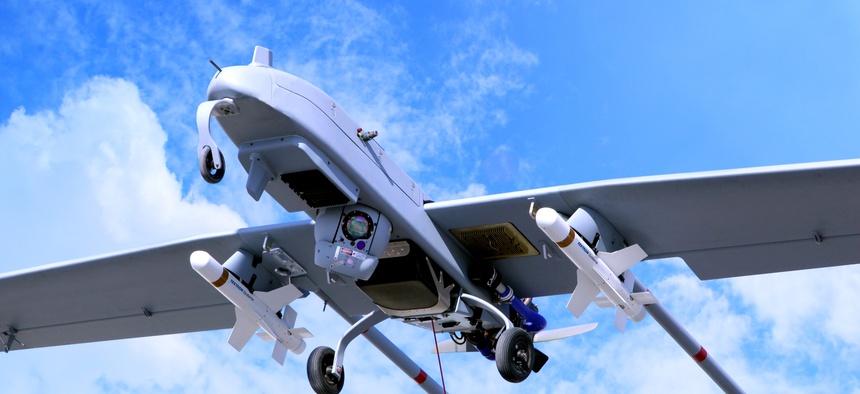 The Shadow 200 from Textron Systems equipped with precision-guided Fury bombs.