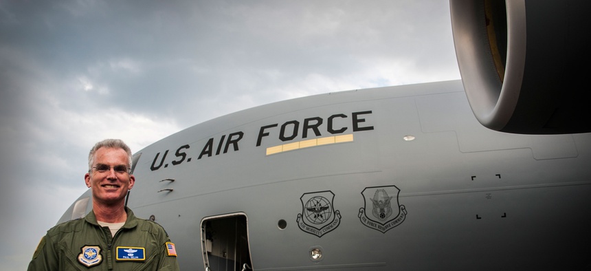 Gen. Paul Selva, Air Mobility Command commander, delivers a new C-17 Globemaster III April 25, 2013, at Joint Base Charleston – Air Base, S.C.
