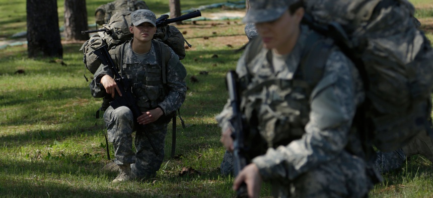 U.S. Army Soldiers practice battle drill movements for the Ranger Training Assessment Course (RTAC) at Camp Butler on Fort Benning, Ga., April 4, 2015.