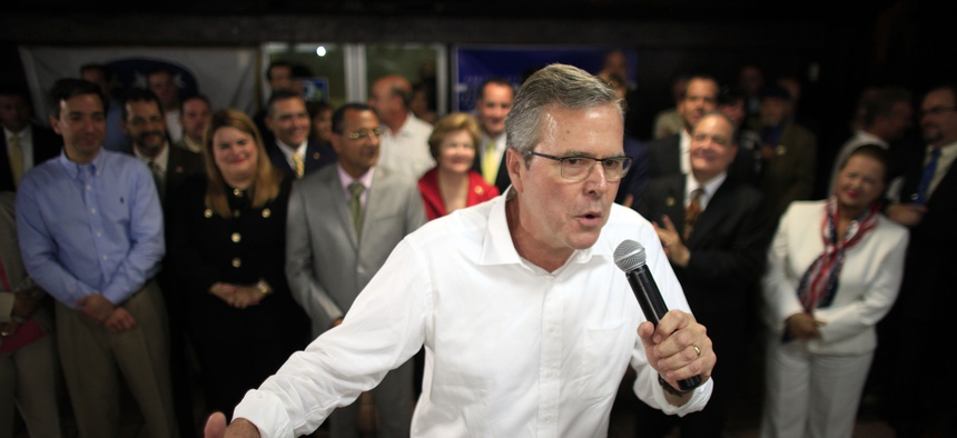 Jeb Bush speaks during a town hall meeting with Puerto Rico's Republican Party in Bayamon, Puerto Rico, Tuesday, April 28, 2015.