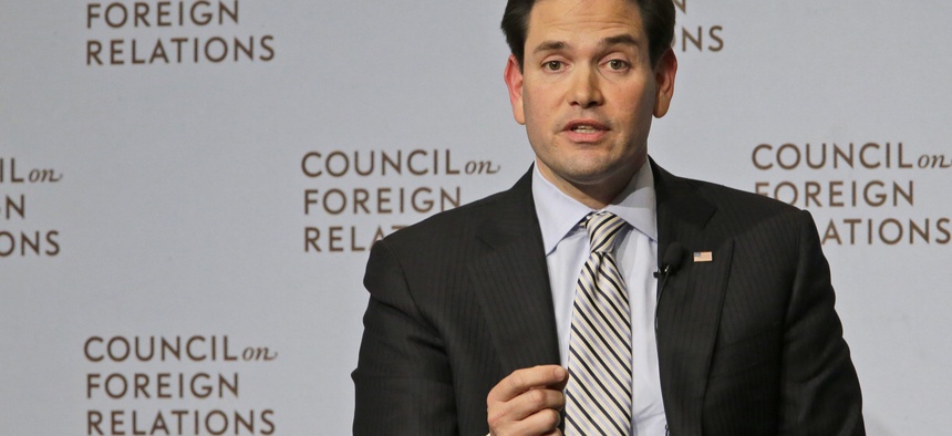 Republican presidential hopeful Sen. Marco Rubio, R-Fla., speaks to members and guest of the Council on Foreign Relations, Wednesday, May 13, 2015, in New York.