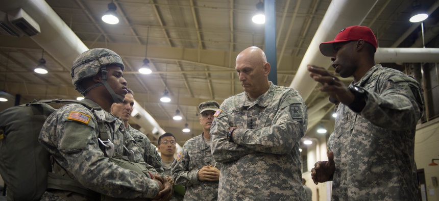 Army Chief of Staff Gen. Ray Odierno speaks to soldiers of the 82nd Sustainment Brigade at Fort Bragg, on May 1, 2015.