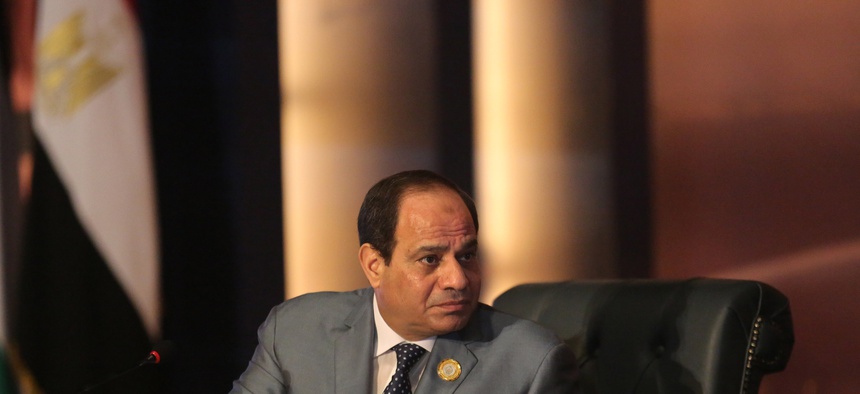 Egyptian President Abdel Fattah al-Sisi chairs an Arab foreign ministers meeting during an Arab summit in Sharm el-Sheikh, South Sinai, Egypt, Sunday, March 29, 2015.