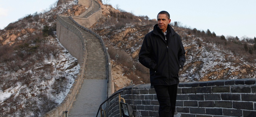 n this Nov. 18, 2009 file photo, U.S. President Barack Obama tours the Great Wall in Badaling, China.